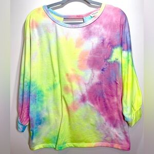 Sweet Lovely‎ Women’s Tie Dye 3/4 Sleeve Overlapping Hallow Back Top Size Large